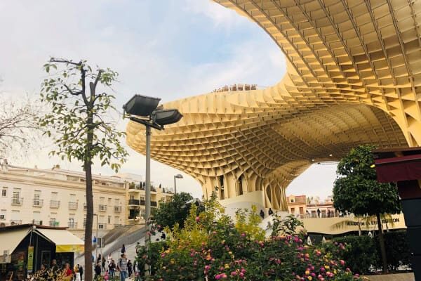 Curved wooden canopies of the Metropol Parasol, known as Las Setas, in central Seville